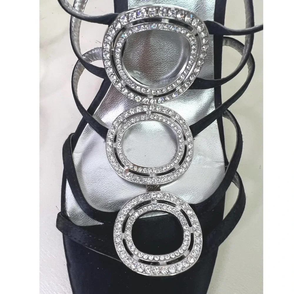 Ivanka Trump black satin/ rhinestone sandal.  #005